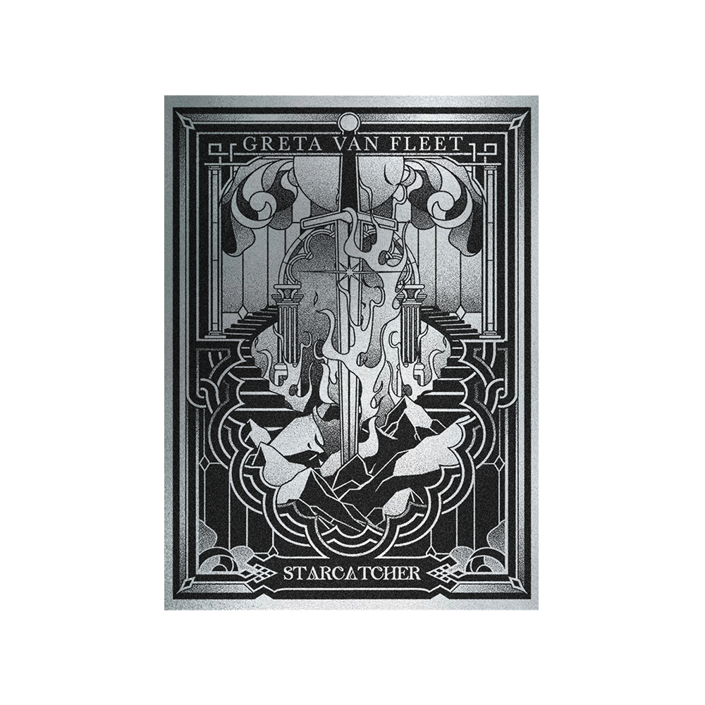 Poster parte de merchandising del grupo Greta Van Fleet con estilo art nouveau.